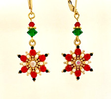 IAJ Christmas Poinsettia 14k Gold Plated Earrings with Swarovski Crystals