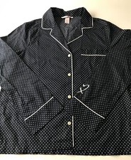 NEW Victoria Secret Dark Blue Polka Dots Sleep Shirt Pajama Top Long Sleeve, XS