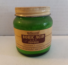 VINTAGE GREEN RIBBED GLASS McKESSON'S BORIC U.S.P. POWDER 2 ONCE JAR