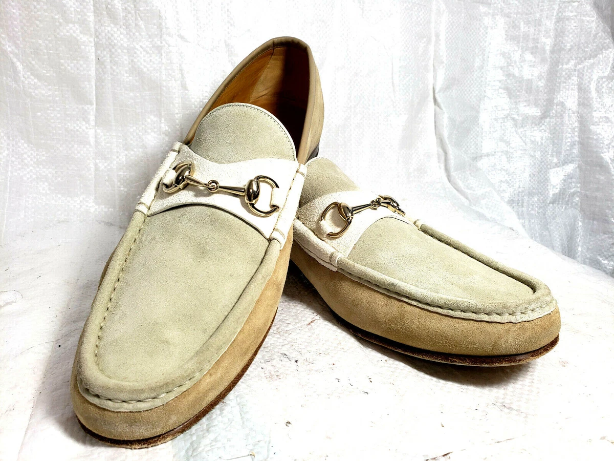 Gucci Men horsebit Loafers slipon US 11.5 D Beige Suede solid leather sole