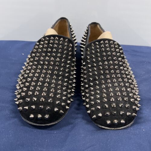 Christian Louboutin Loafers Mens Rollerboy Spikes Flat Velours Black Size 9.5 - Picture 3 of 9