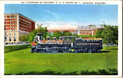 Winnipeg Manitoba Countess of Dufferin CPR Engine No 1 Steam Locomotive Postcard