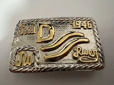 John Wayne GOLD/NICKEL Red River D Brand Belt Buckle Movie Westerns JW INITIALS