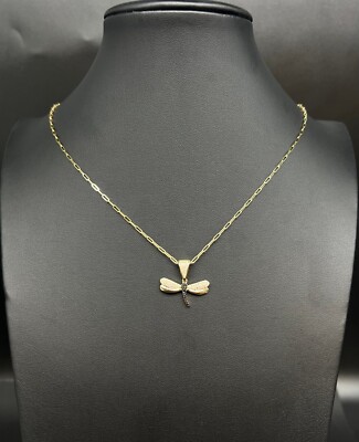 14k Echt Gold Libelle Anhänger Halskette, mit 14k massiv Gold 1,5mm Büroklammern