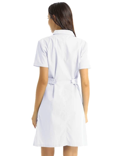 Solid Lab Coat Medical White Women Nurse Scrubs Doctor Gown Jacket Uniform Dress - Picture 41 of 78