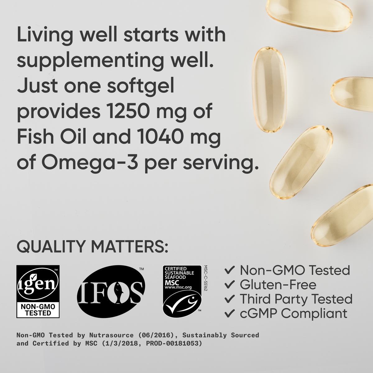 Triple Strength Omega 3 Fish Oil Burpless Supplement EPA DHA Fatty Acids 90 ct