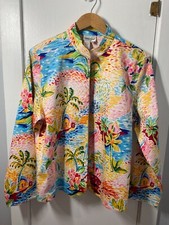 COLDWATER CREEK Women's Multicolor Hawaiian Themed Open-Front Jacket SZ XL EUC