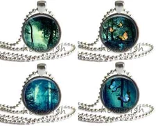 FAIRY TALE ENCHANTED FOREST 1" Round Glass Photo Pendant Accessory Nature Tree