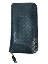 BOTTEGA VENETA Intrecciato Zip Around Wallet in Black Leather