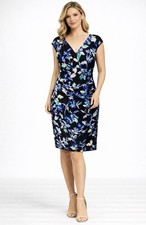 Ralph Lauren Dress 12 Blue Floral Washable Stretch Sheath Career Church Party