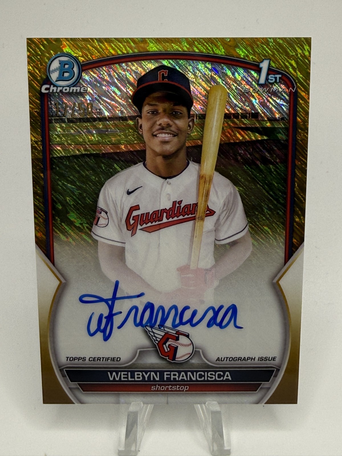 2023 Bowman Chrome 1st Auto Welbyn Francisca Gold Shimmer #’d /50 Guardians