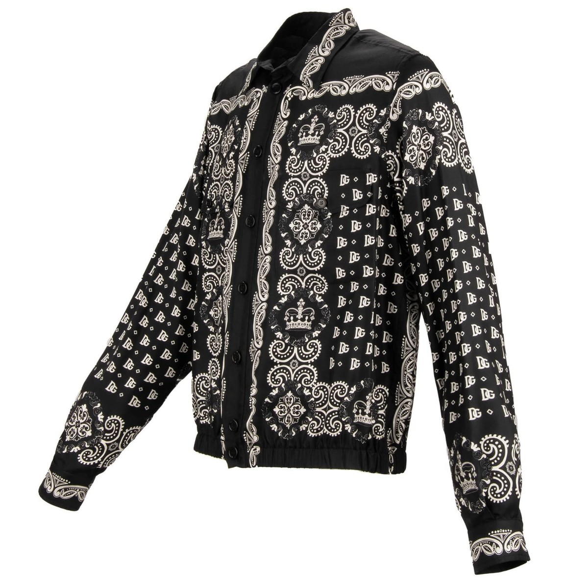 DOLCE & GABBANA DG Logo Bandana Crown Silk Shirt Jacket Black 46