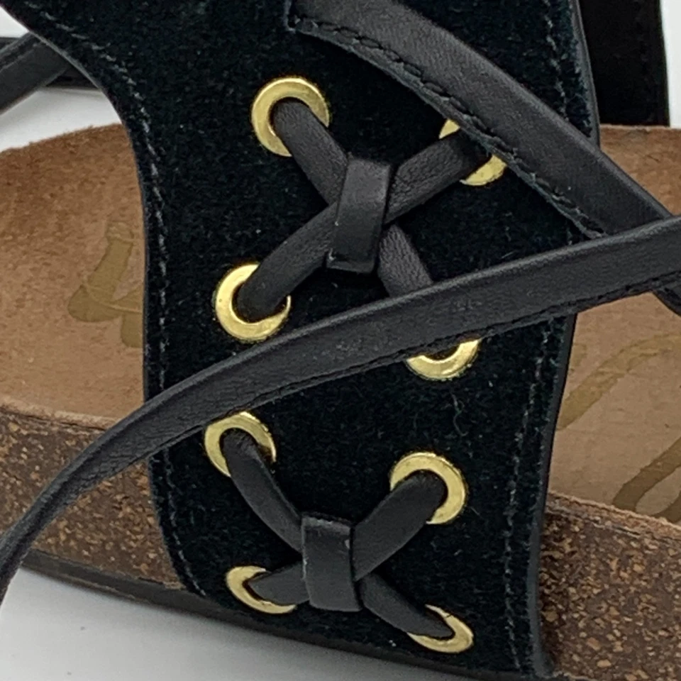 Sandalias Gladiador Sam Edelman Kyra Para Mujer 8.5 Cuero Negro Flecos Con Cordones S4 Foto 4 de 4