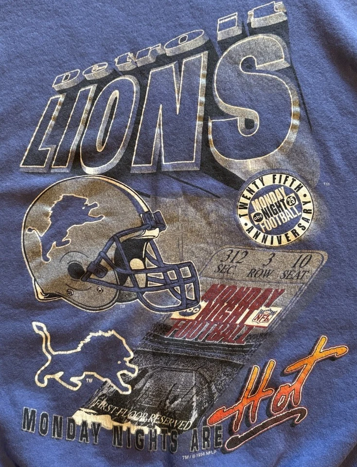 Moletom vintage Detroit Lions grande masculino Monday Night Are Hot Football 1994 - Imagem 2 de 4