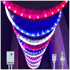 80ft Red White Blue LED Rope Lights with Patriotic Lights with 4-Level Dimmab...