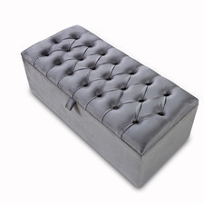 New Ottoman Footstool Plush Velvet Upholstered Pouffe Storage Box Toy Blanket UK
