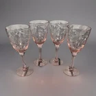 Lot 4 Light Pink Depression Glass Champagne Glasses, Small Goblets, Cordials