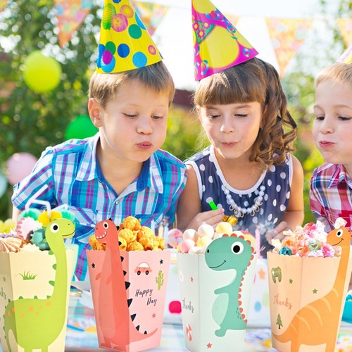 24 Boîtes Popcorn Dinosaure Mignon - Petits Conteneurs Carton 11,5cm - Fêtes Anniversaire Cinéma