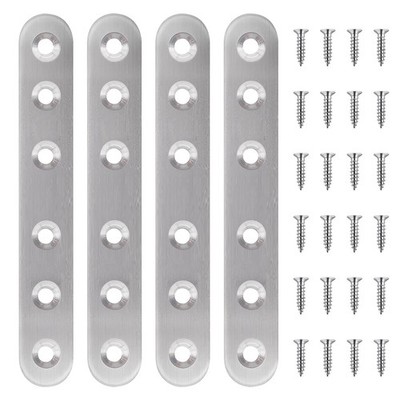 28PCS Stainless Steel Straight Flat Brackets, Metal Brackets for Wood (6.1X0.78I