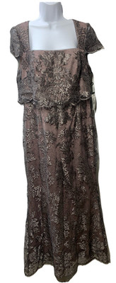 Adrianna Papell Women's Embroidered Pop Over Mob Dress Formal Wedding Size 12
