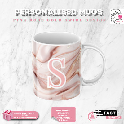 Personalisierte Kaffeetasse individuell Initiale rosa rosegold Wirbeltasse Geschenk für Sie Ihn