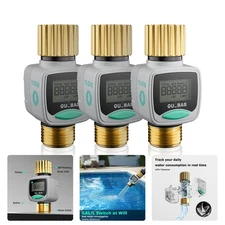 [3 Pack] QUOBAS Water Flow Meter for RV and Garden Hose,  Measure Water Usage