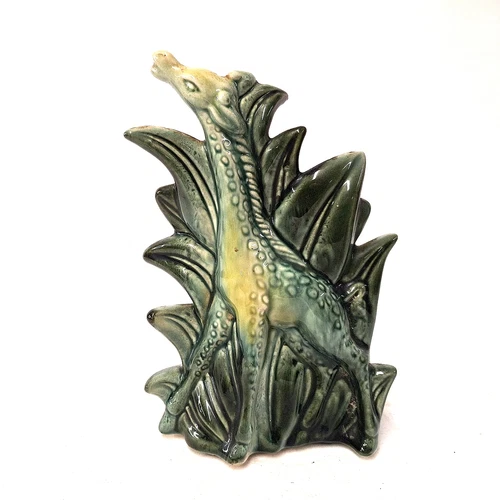 Vintage Hull Pottery USA Giraffe Planter Green Yellow Mid Century Ceramic