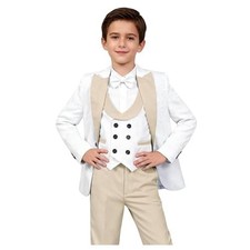 Boys Floral Jacquard Suit Set   3-Piece Formal Outfit   Champagne   Size 16 Yout