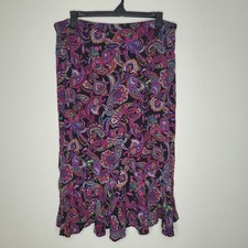 Vintage 90s bright bold paisley print pull on artsy midi ruffle skirt size XL