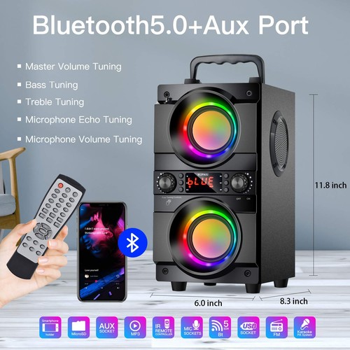 60 W (80 W Spitze) Tragbarer Bluetooth Lautsprecher mit Doppel Subwoofer Schwerer Bass, B... - Bild 2 von 8