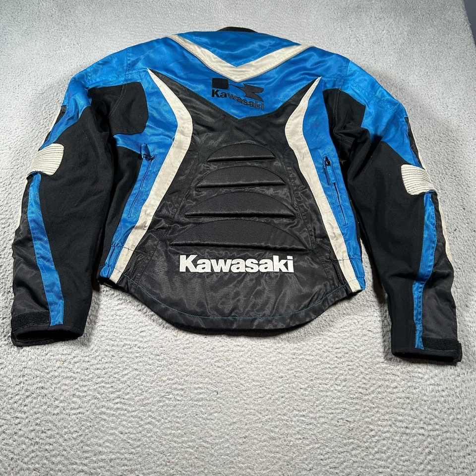 Kawasaki Motorcycle Jacket Mens Large Blue Black Nylon Armored Full Zip Riding — 第 2/4 张图片
