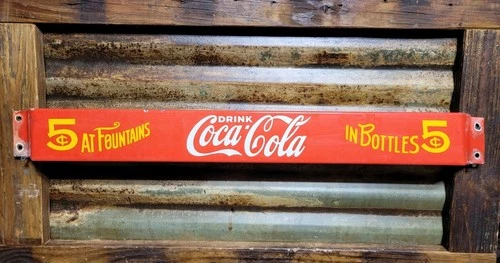 VINTAGE COCA-COLA PORCELAIN SIGN DOOR PUSH BAR SODA BEVERAGE DRINK FOOD COKE POP