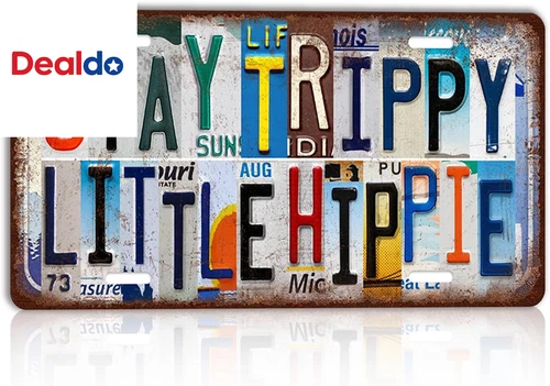 Vintage License Plate Stay Trippy Little Hippie Wall Decor Metal Sign Tin Signs