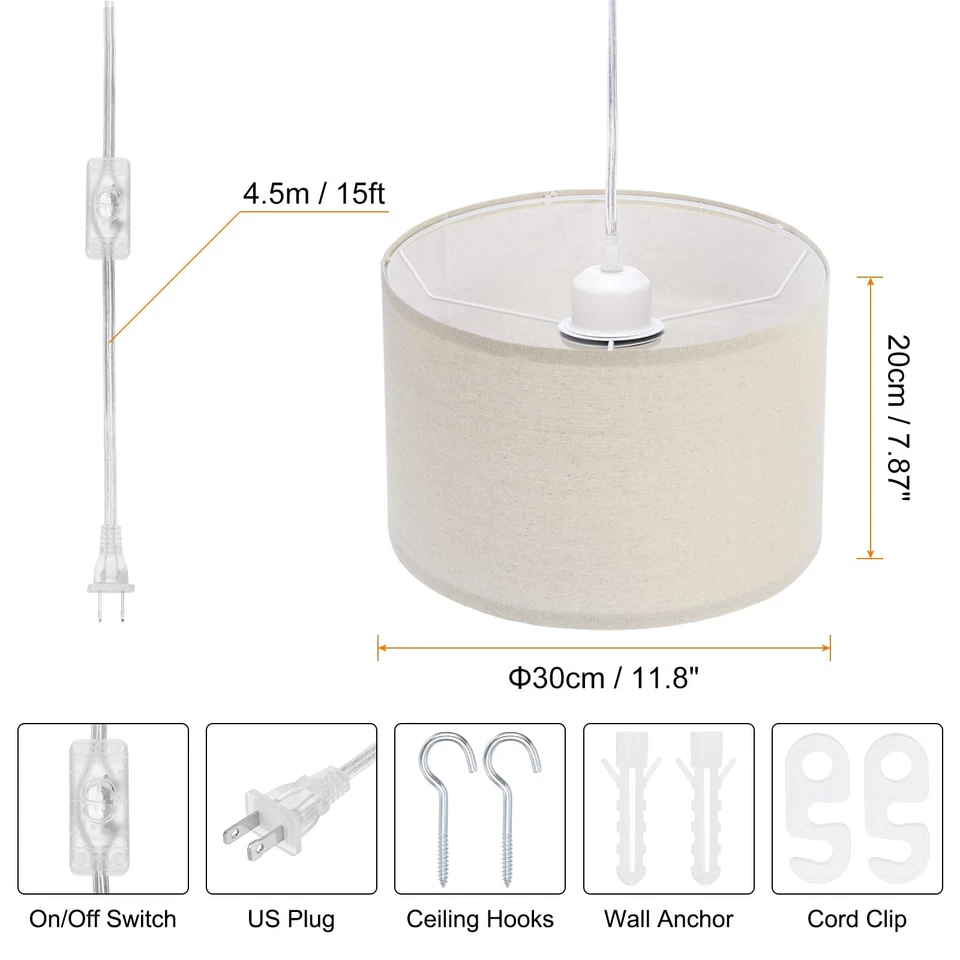 Plug in Pendant Light, 15Ft Rope Cord Hanging Lamp Fixture with ON/Off Switch... - Image 2 of 4