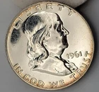 1961 Franklin Half Dollar High Grade Uncirculated BU Toned