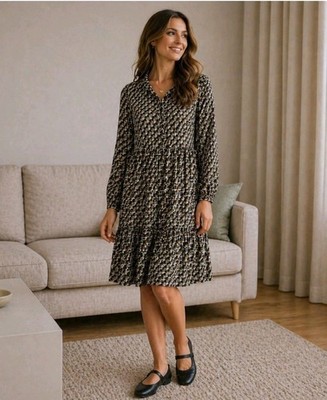 Hallhuber Kleid Gr. 42 A-Linie Volant fließend elegant Boho NEU
