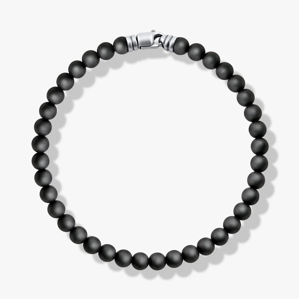 Pulsera de cuentas mate de ónix negro para hombre de plata de ley hecha a mano joyería espiritual Foto 2 de 4