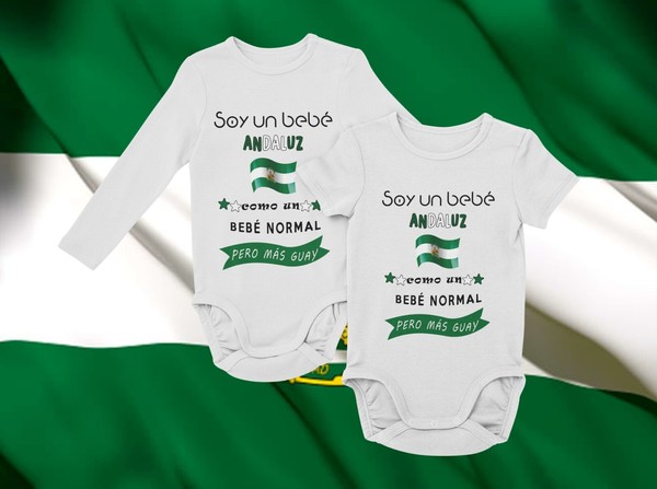 Body bebé ANDALUZ. Andalucía, manga larga o corta 100% Algodón.