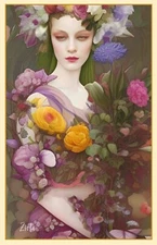 Exotic painting of girl with pretty flowers Art Print 11x17 ++ signed by Ziola