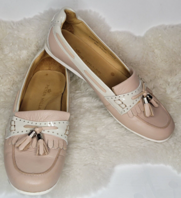 Peter Millar Beige Cream Leather Driving Loafers Mocs w  display picture 2