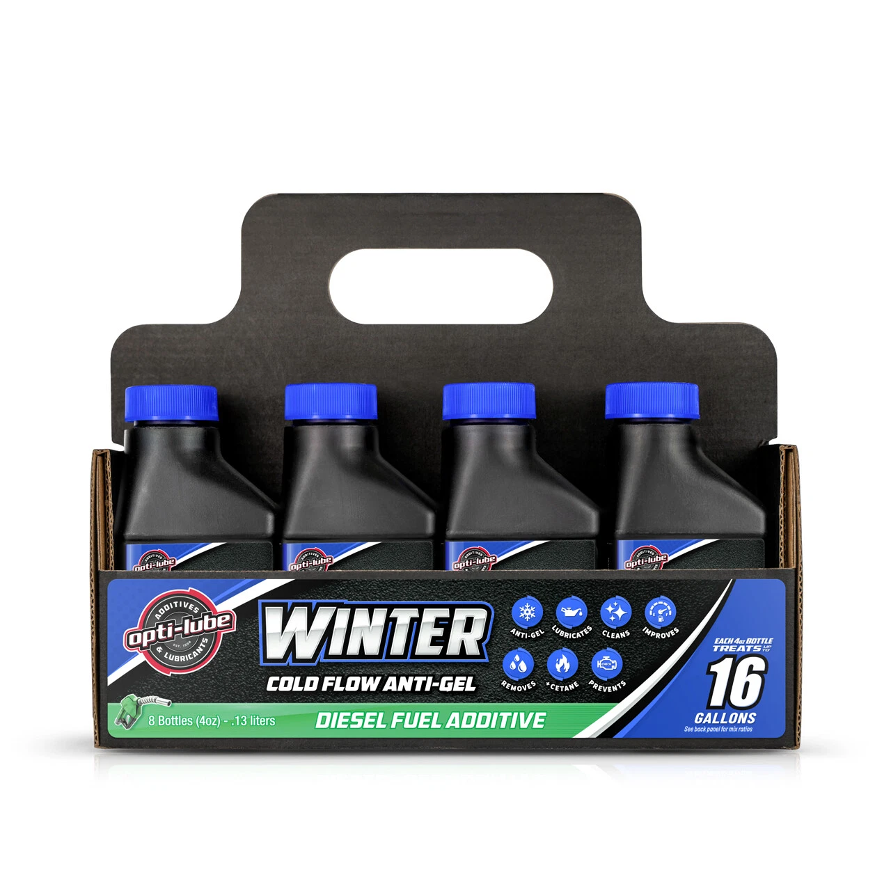 Opti-Lube Winter Anti-gel Diesel Fuel Additive: 4oz 8 Pack, Treats up to 16 Gallons per 4 oz Bottle Opti-Lube Winter Anti-gel Diesel Fuel Additive: 4oz 8 Pack, Treats up to 16 Gallons per 4 oz Bottle