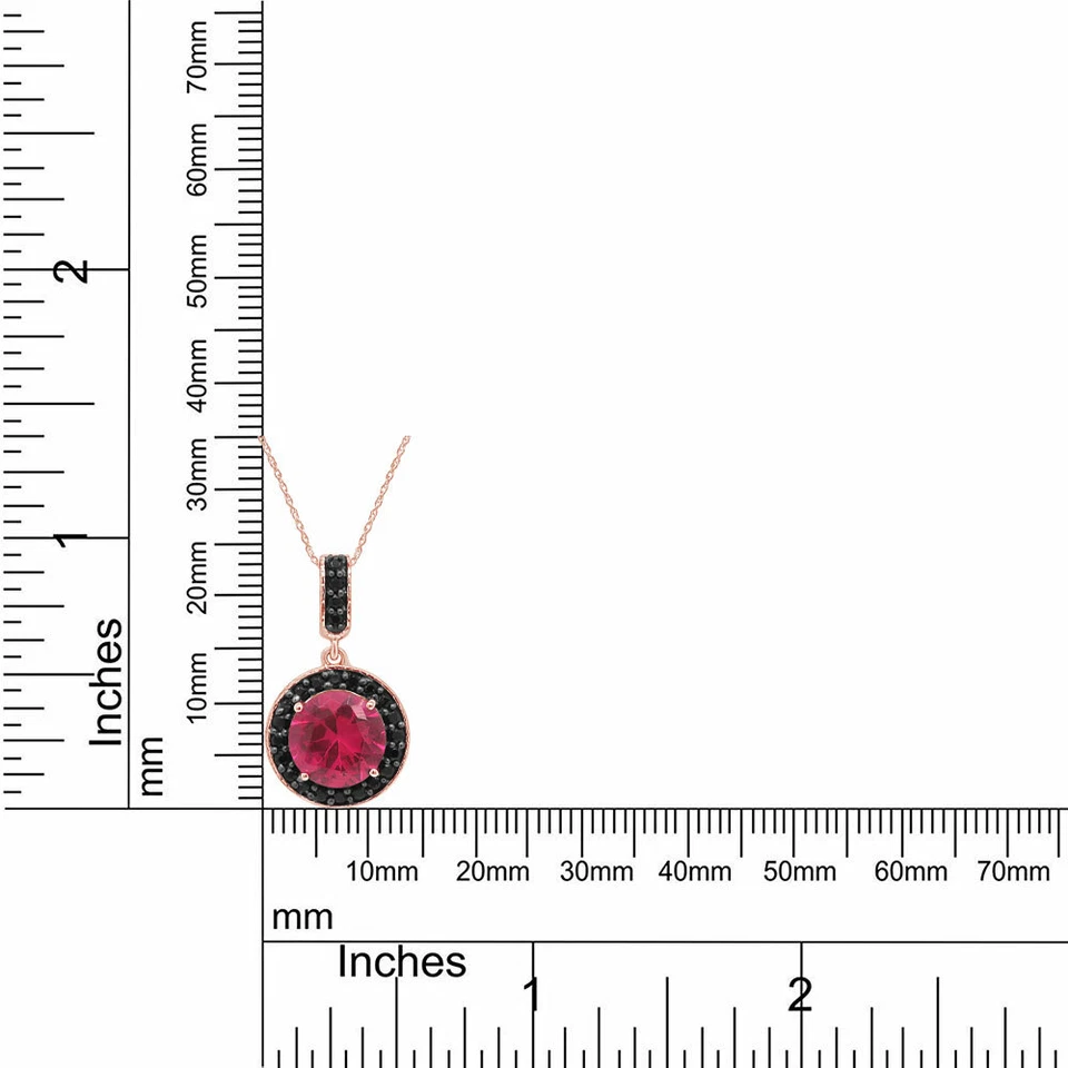 Collar Colgante Colgante Simulado Rubí Rosa y Espinela Negra Chapado en Oro Rosa 14k Foto 4 de 4