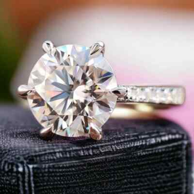 3.10 CTW Round Cut Certified VVS1 Moissanite Wedding Ring 14K White Gold Plated