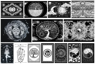 Weiße Sonne Mond Baum Wandbehang Wandteppich Baumwolle Poster Bohemian Hippie Abdeckungen