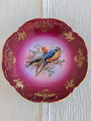 Cico Bavaria Germany Birds Parrots Embossed Plate Maroon 7-3/4''