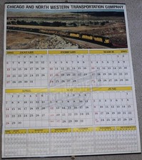 calendario pared grande lado único Chicago y North Western Railroad (C & NW) 1985