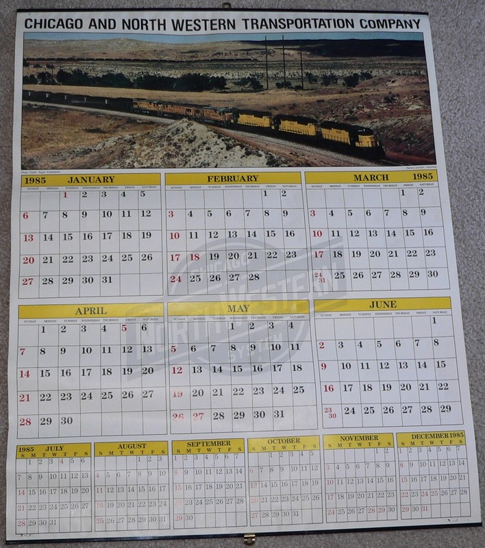 calendar large wall single side Chicago and North Western Railroad (C & NW) 1985
