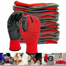 24 Pairs PREMIUM NITRILE COATED Red Nylon Work Gloves Builders Gardening Grip