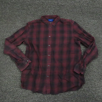 Apt 9 Shirt Adult Large Red & Black Plaid Button Up Long Sleeve Casual Mens