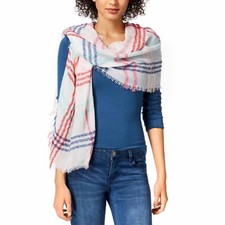 INC International Concepts Womens Colored Up Plaid Wrap (White/Bright, One Size)